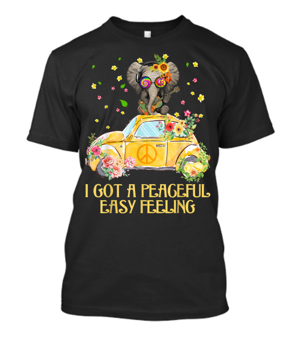 I Got A Peaceful Easy Feeling Elephant Hippie Flower Power VW Bug T-Shirt