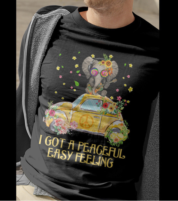 I Got A Peaceful Easy Feeling Elephant Hippie Flower Power VW Bug T-Shirt