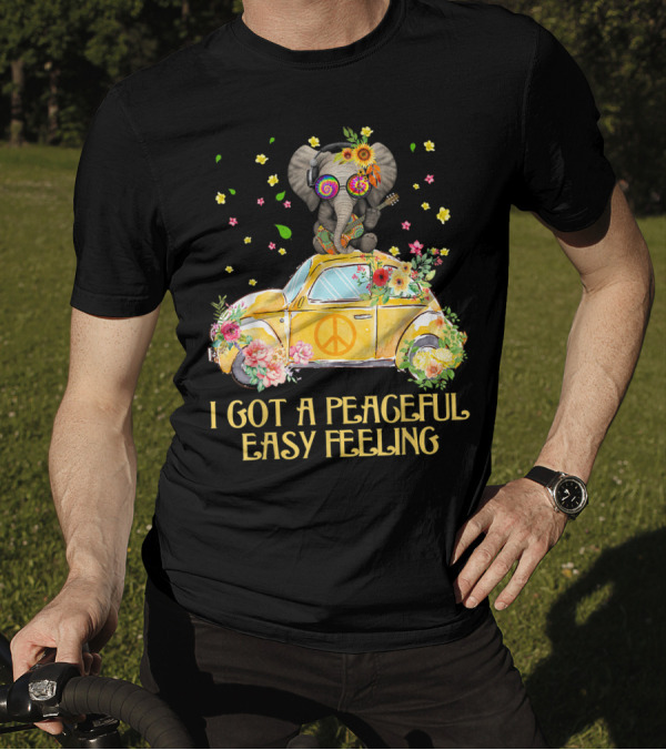 I Got A Peaceful Easy Feeling Elephant Hippie Flower Power VW Bug T-Shirt