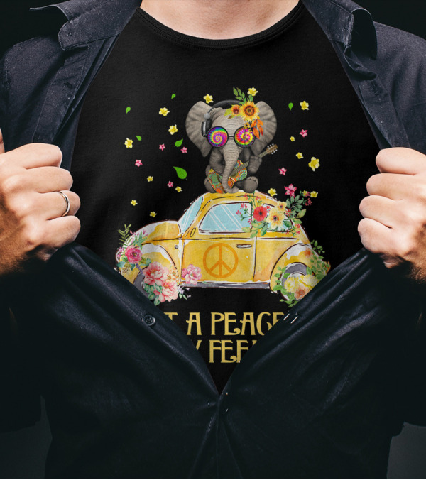 I Got A Peaceful Easy Feeling Elephant Hippie Flower Power VW Bug T-Shirt