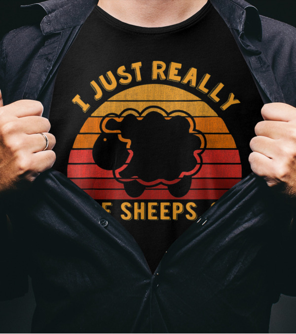 I Just Really Like Sheeps Ok Retro Sunset Lamb Lovers T-Shirt