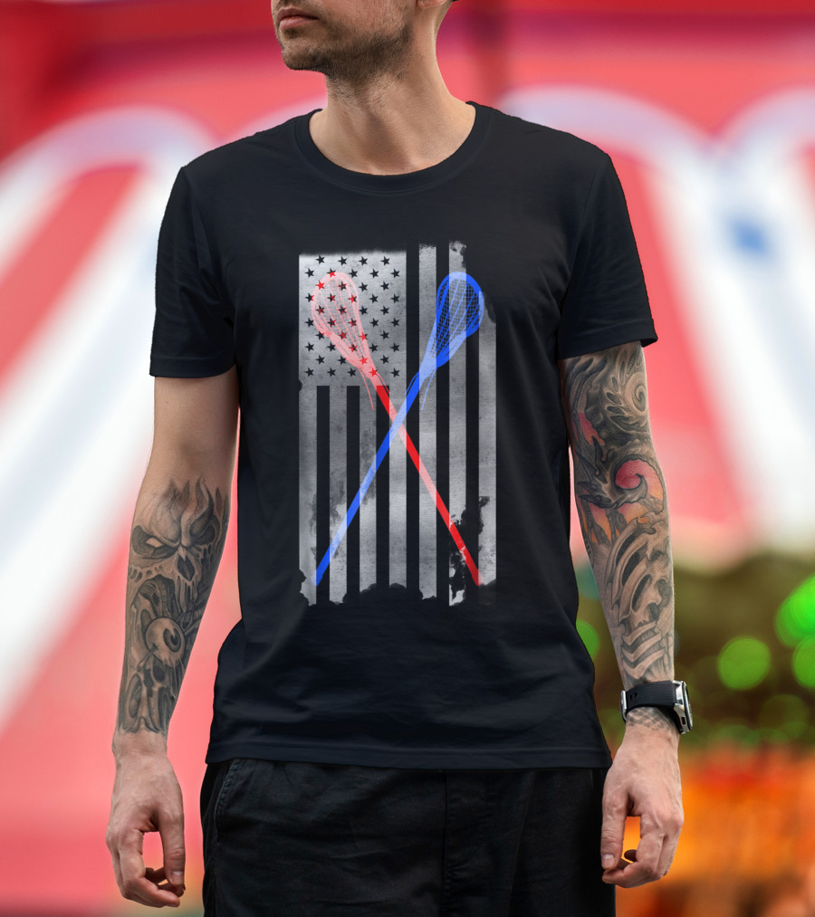 Lacrosse America Flag Crossed Sticks T-Shirt
