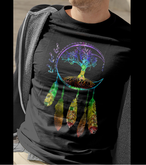 Moon Tree Of Life With Dream Catcher Feathers T-Shirt
