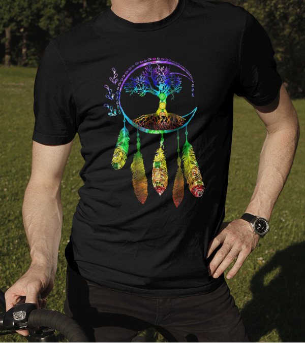 Moon Tree Of Life With Dream Catcher Feathers T-Shirt