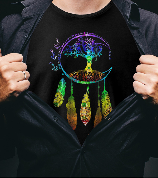 Moon Tree Of Life With Dream Catcher Feathers T-Shirt