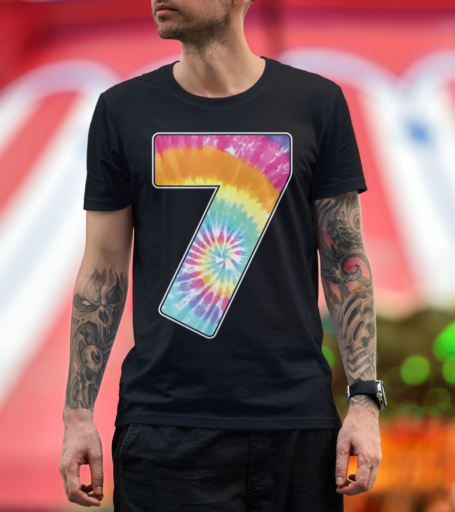 Tie Dye Rainbow Number 7 Age Seven Birthday T-Shirt