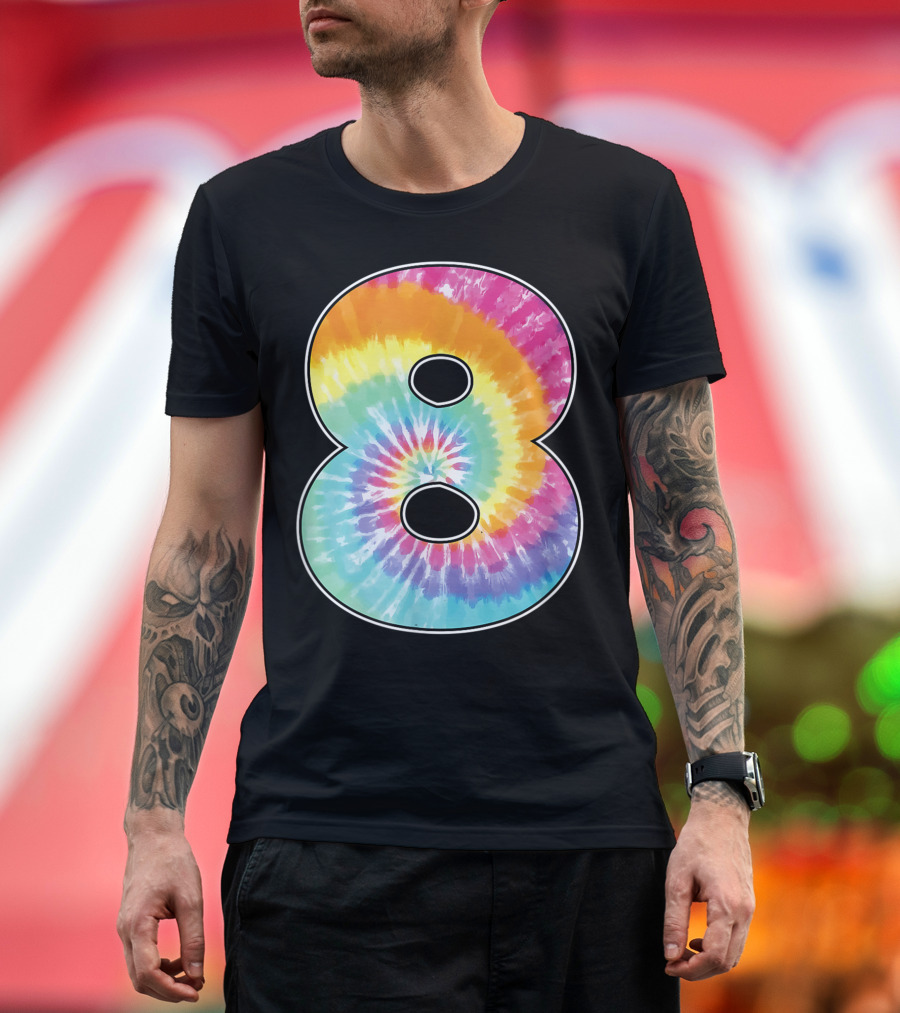 Number 8 Tie Dye Pattern for Team Even Age 8 Birthday T-Shirt