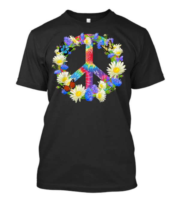 Peace In A World Where You Can Be Anything Be A Kind Tie-Dye Floral Peace Sign With Butterflies 3Z T-Shirt