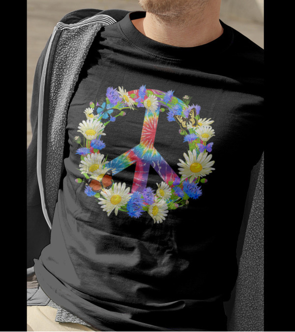 Peace In A World Where You Can Be Anything Be A Kind Tie-Dye Floral Peace Sign With Butterflies 3Z T-Shirt