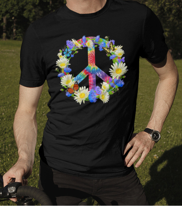 Peace In A World Where You Can Be Anything Be A Kind Tie-Dye Floral Peace Sign With Butterflies 3Z T-Shirt