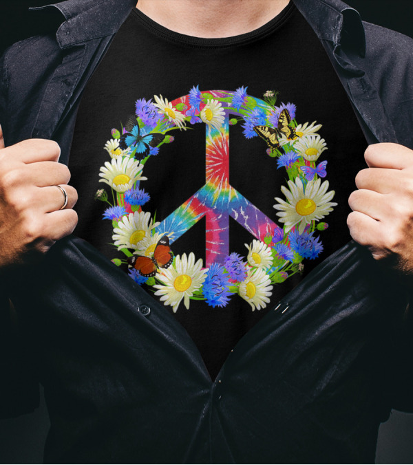 Peace In A World Where You Can Be Anything Be A Kind Tie-Dye Floral Peace Sign With Butterflies 3Z T-Shirt