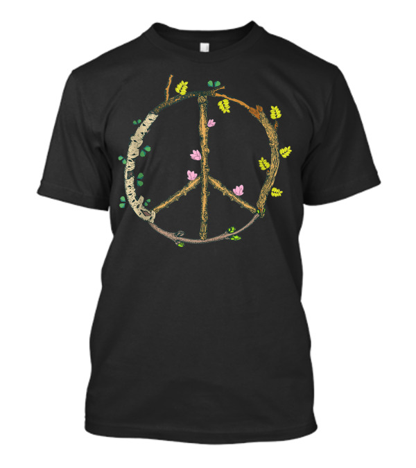 Peace Sign Rustic Tree Lover Hippie 60s 70s Bohemian Floral Branches T-Shirt