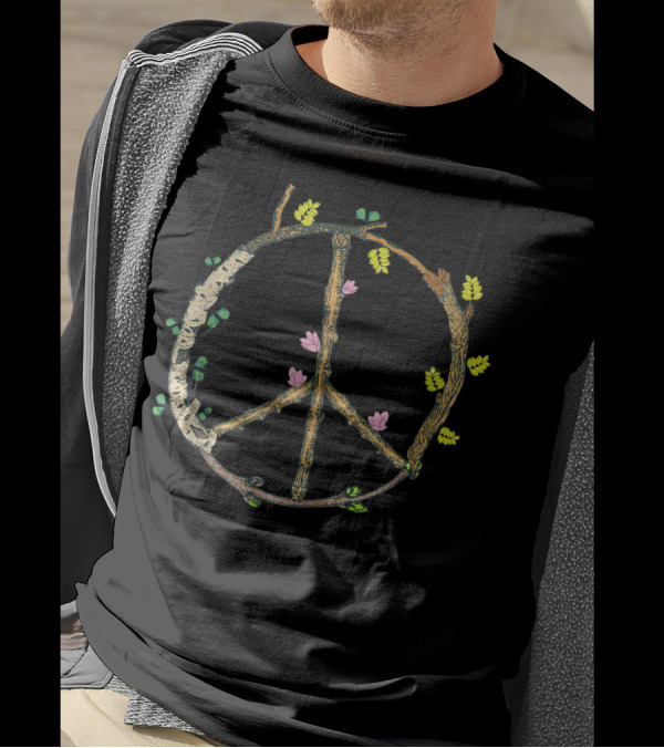 Peace Sign Rustic Tree Lover Hippie 60s 70s Bohemian Floral Branches T-Shirt