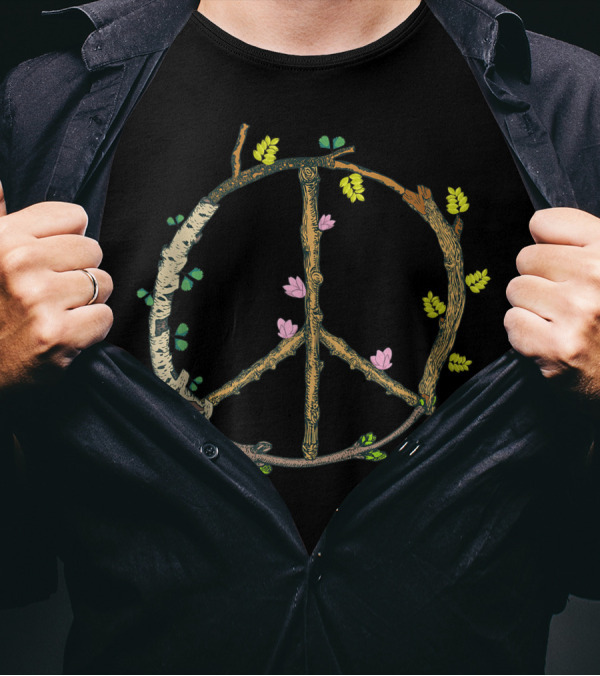 Peace Sign Rustic Tree Lover Hippie 60s 70s Bohemian Floral Branches T-Shirt