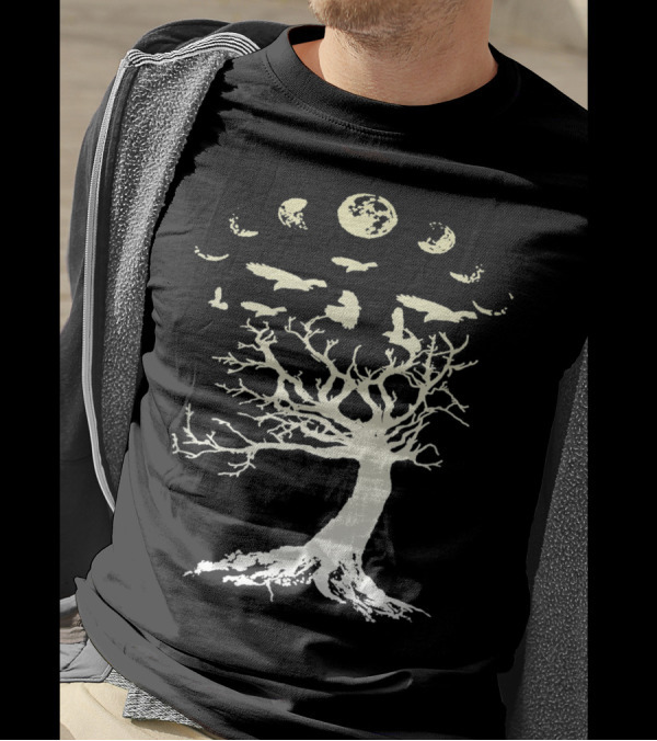 Phases Of The Moon Raven Gothic Tree Of Life T-Shirt