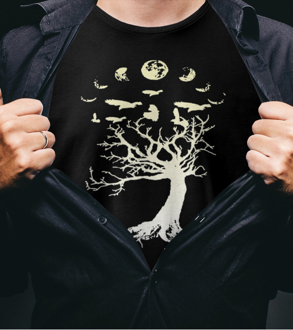Phases Of The Moon Raven Gothic Tree Of Life T-Shirt