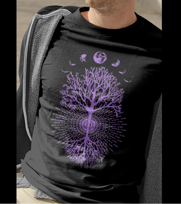 Phases Of The Moon With Radiant Purple Tree Of Life Symmetry T-Shirt