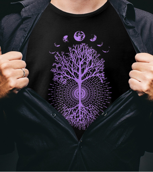 Phases Of The Moon With Radiant Purple Tree Of Life Symmetry T-Shirt