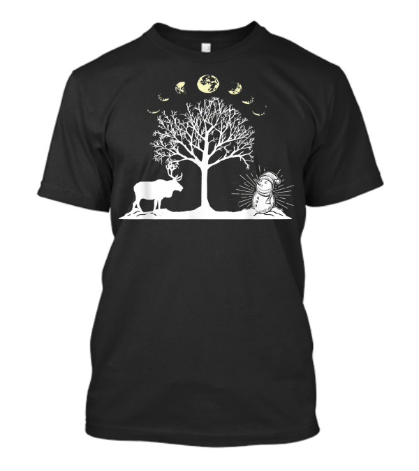 Phases Of The Moon Tree Of Life Moose And Snowman T-Shirt