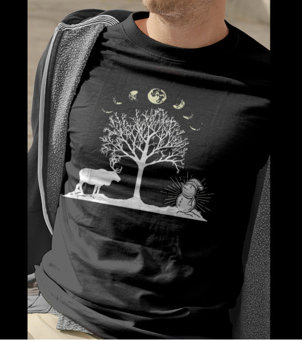 Phases Of The Moon Tree Of Life Moose And Snowman T-Shirt