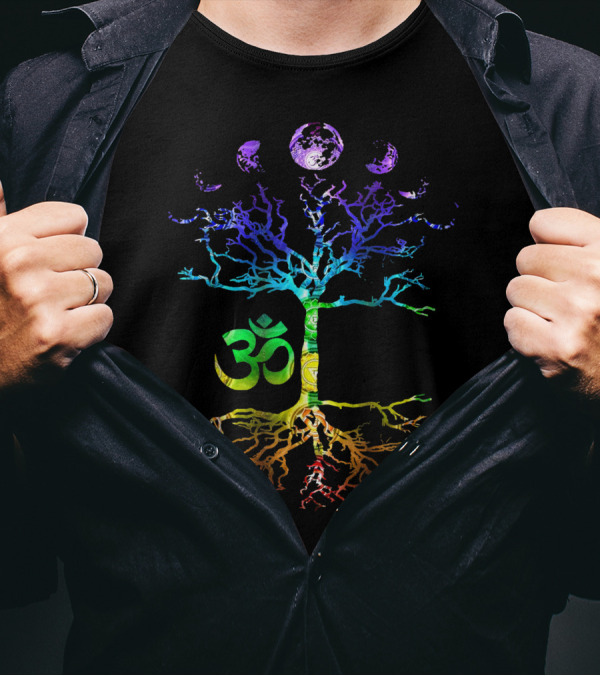 Phases Of The Moon Tree Of Life Om Chakra Rainbow Roots T-Shirt