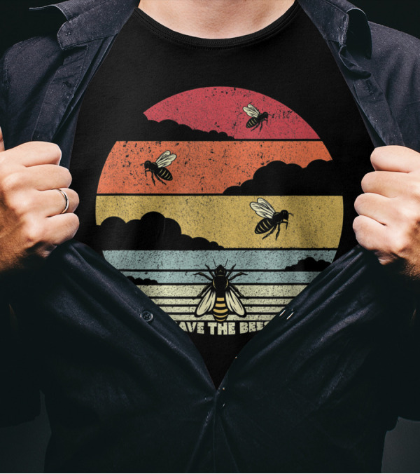 Save The Bees Vintage Sunset Climate Change Awareness T-Shirt