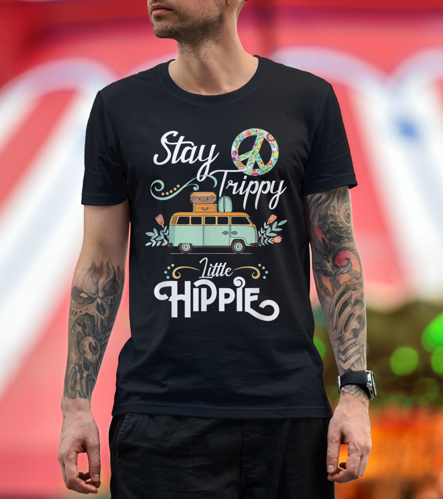 Stay Trippy Little Hippie Peace Sign Camper Van Adventure T-Shirt