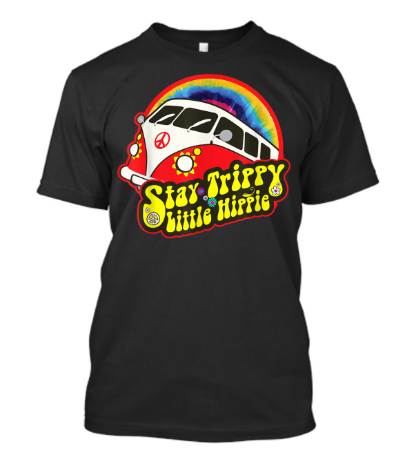 Stay Trippy Little Hippie Van Peace Symbol Rainbow 60s 70s Psychedelic Bus T-Shirt