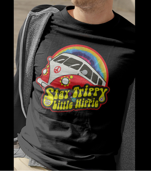 Stay Trippy Little Hippie Van Peace Symbol Rainbow 60s 70s Psychedelic Bus T-Shirt