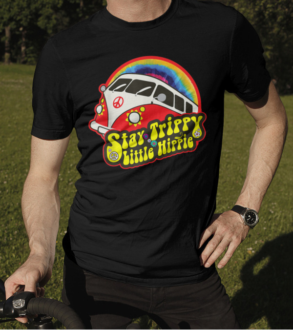Stay Trippy Little Hippie Van Peace Symbol Rainbow 60s 70s Psychedelic Bus T-Shirt