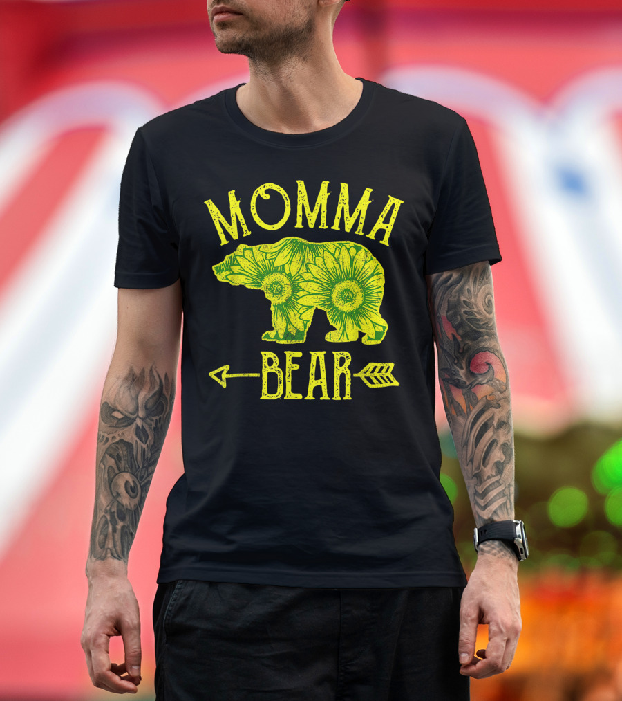 Sunflower Momma Bear Arrow Floral T-Shirt