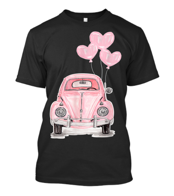Pink Beetle Buggy With Heart Balloons For Hippie Auto Lovers T-Shirt