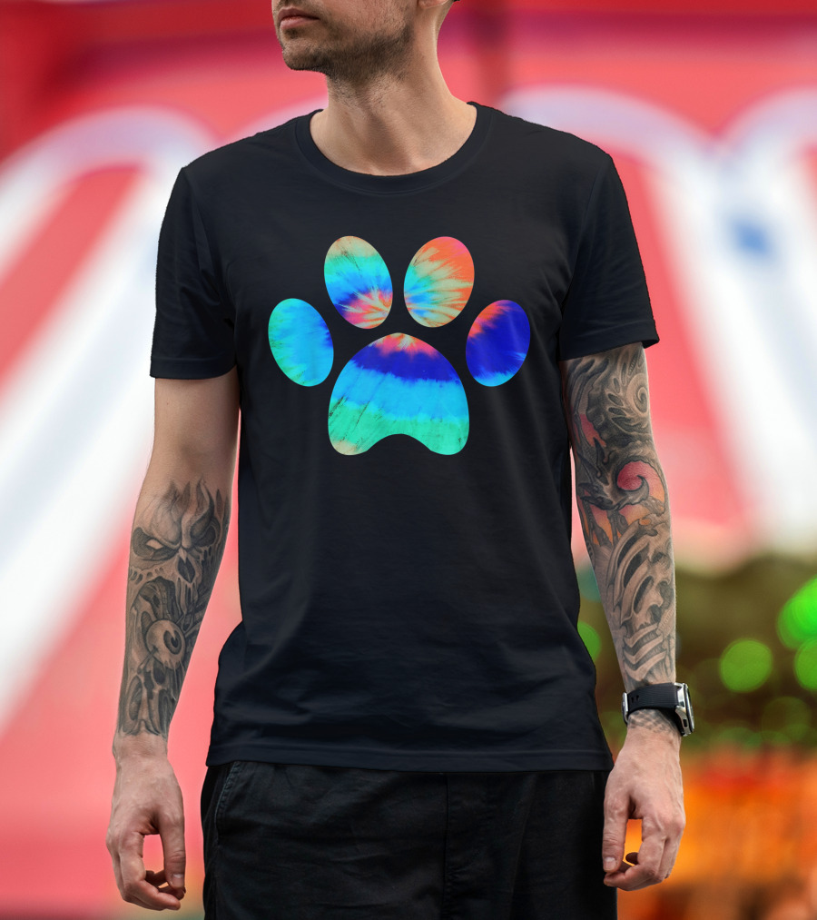 Tie Dye Cat Dog Paw Print Pet Lover Rainbow Paw Prints T-Shirt