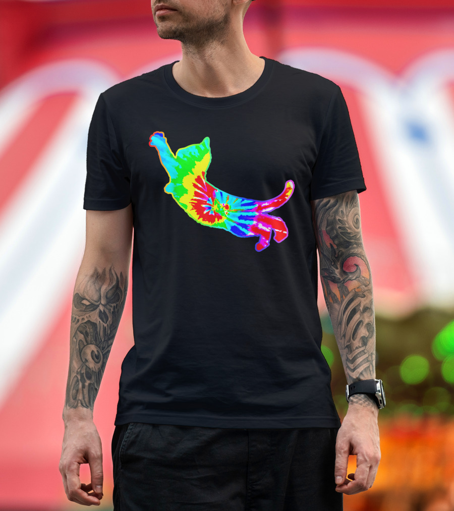 Tie Dye Cat Hippie Psychedelic Rainbow Funniest Cat T-Shirt