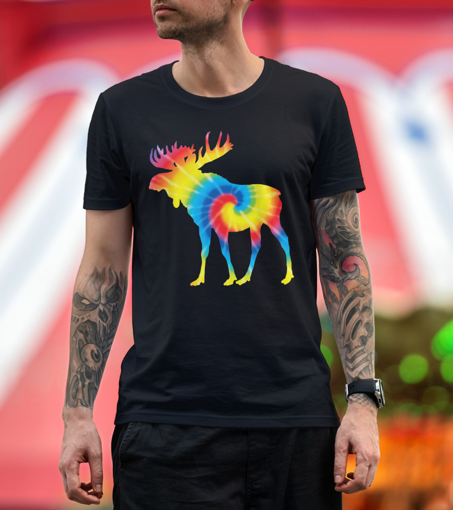 Tie Dye Rainbow Moose Deer Elk Print T-Shirt