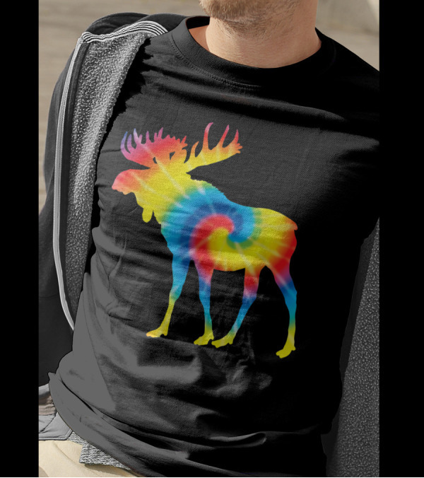 Tie Dye Rainbow Moose Deer Elk Print T-Shirt