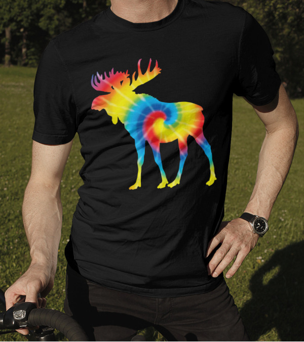 Tie Dye Rainbow Moose Deer Elk Print T-Shirt