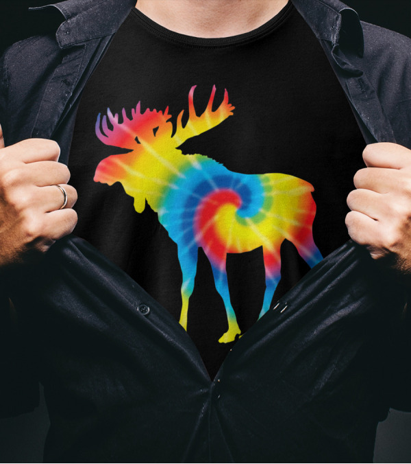 Tie Dye Rainbow Moose Deer Elk Print T-Shirt