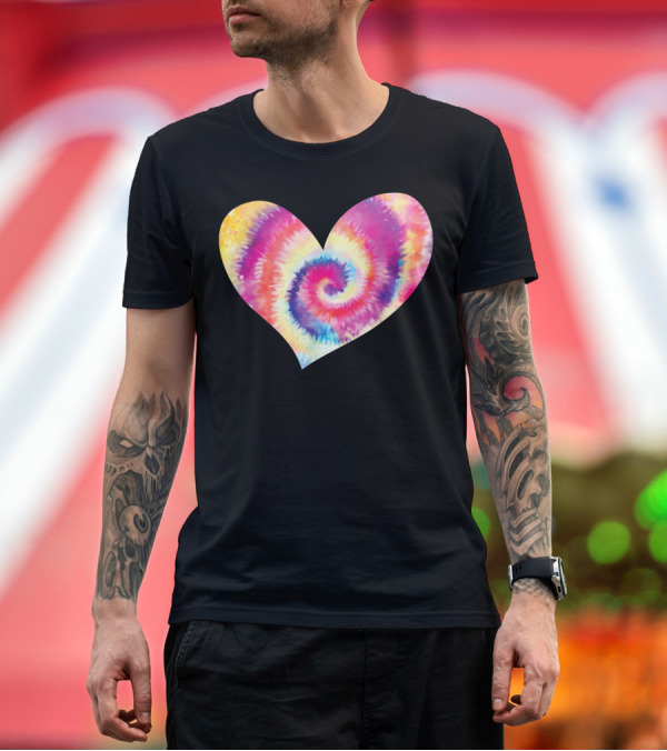 Premium T-Shirt: Tie Dye Rainbow Spiral Heart Shape T-Shirt Tie Dye Rainbow Spiral Heart Shape T-Shirt