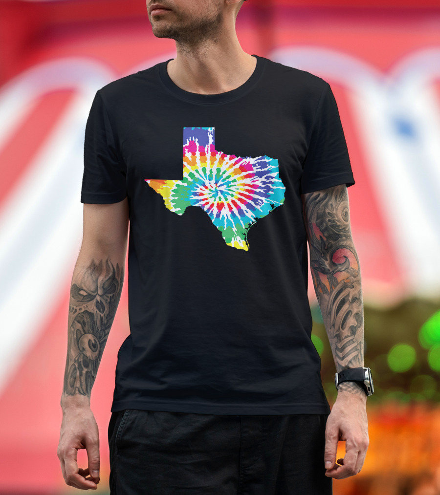 Tie Dye Texas State Shape Colorful Spiral T-Shirt