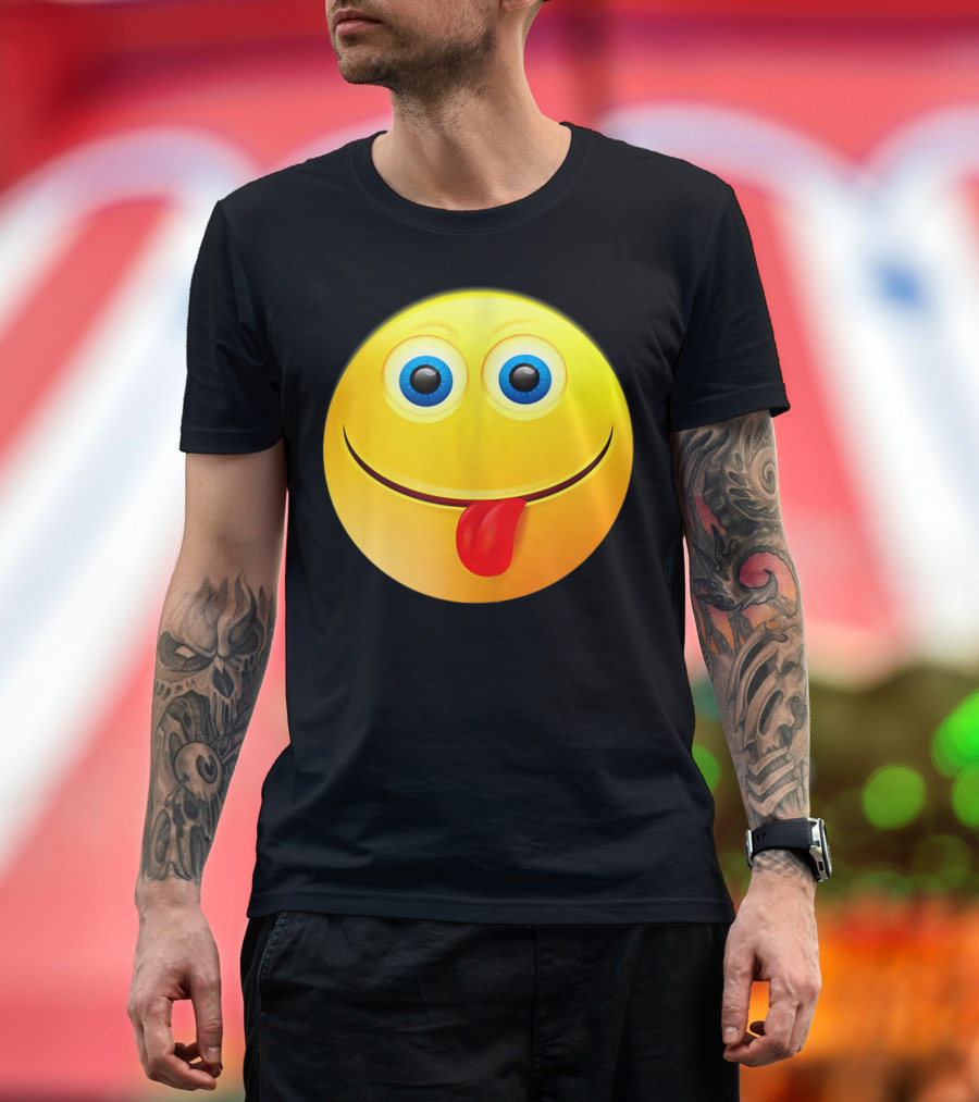 Tongue Out Cute Emoji Face Emoticon Smile with Blue Eyes T-Shirt