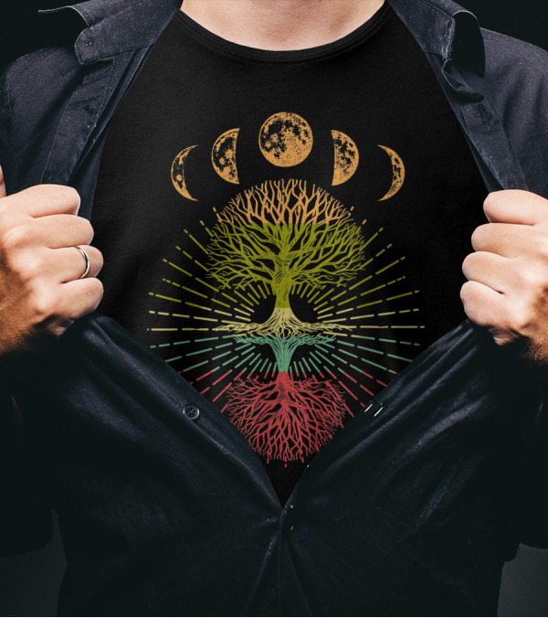 Tree Of Life Radiant Phases Of The Moon 70s Vibes T-Shirt