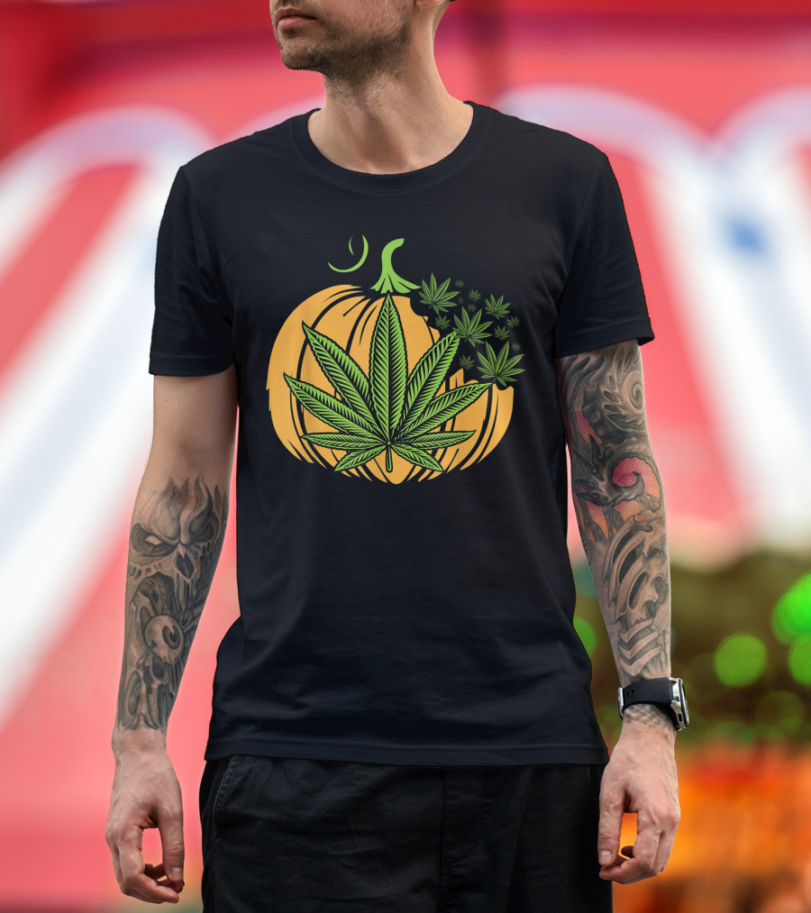 Pumpkin Marijuana Leaf Stoner Fall Veggie Cool T-Shirt