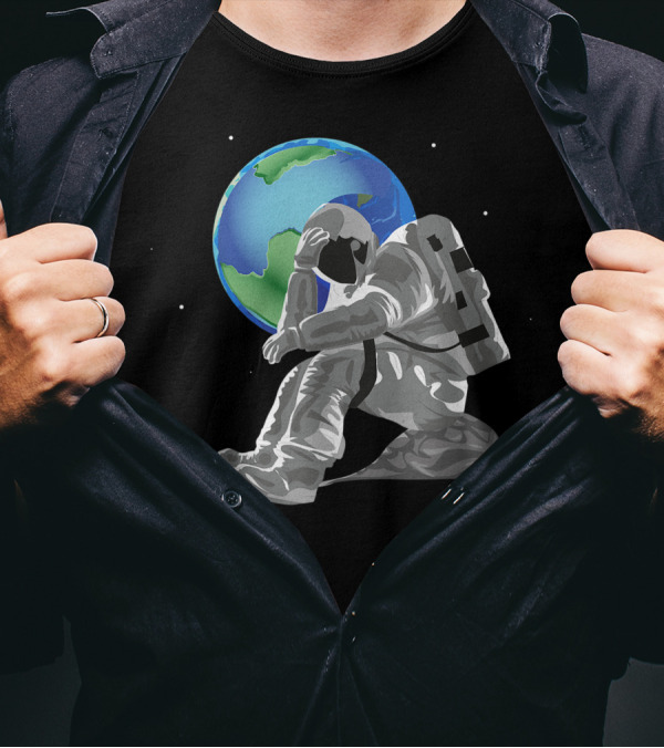 Weeping Astronaut Earth Day Mother Earth Save The Planet Eco Earth Astronaut Reflection T-Shirt