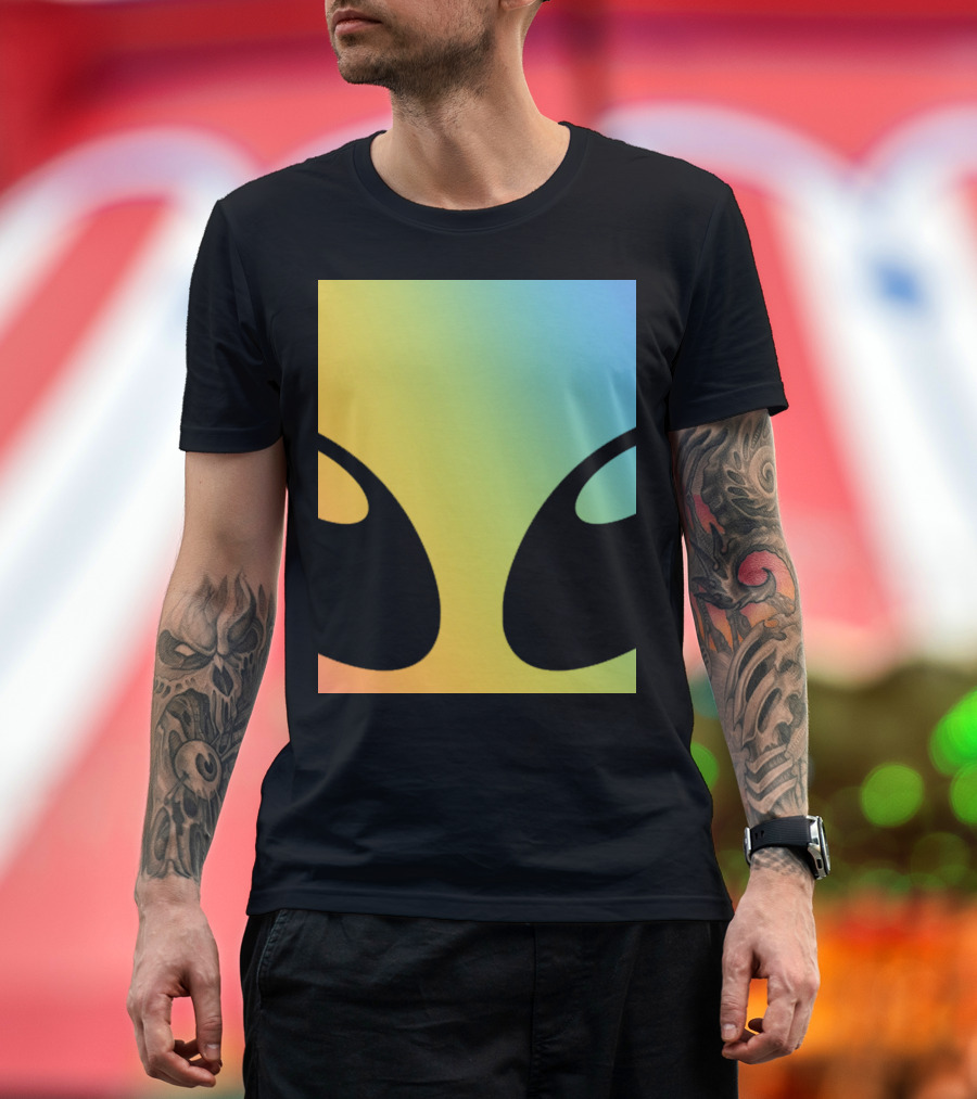 Holographic Glow Alien Head with Colorful Shine T-Shirt