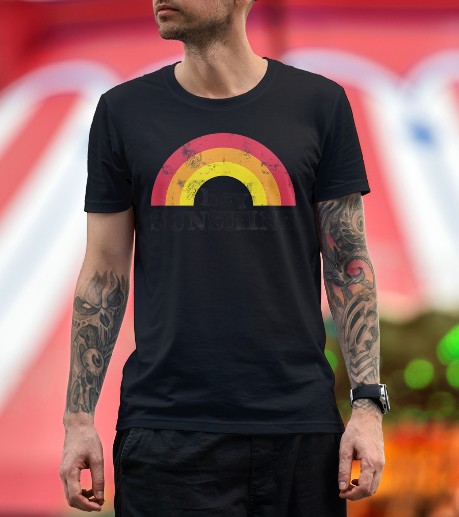 Hey Sunshine 70s Vintage Rainbow Cool Striped Summer T-Shirt