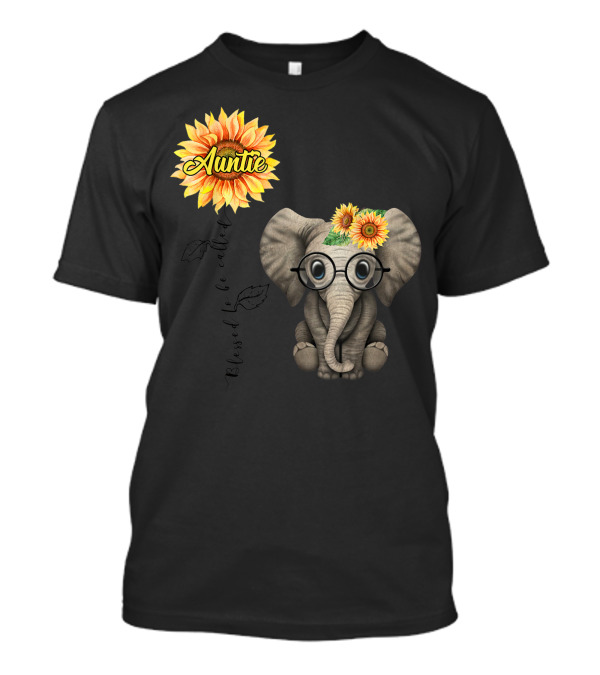 Auntie Sunflower Blessed To Be Called Auntie Hippie Elephant T-Shirt