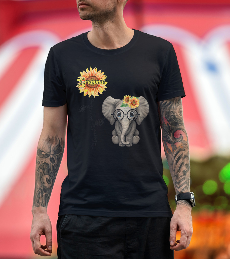 Grammie Sunflower Elephant with Glasses and Text 'Blessed To Be Called' T-Shirt