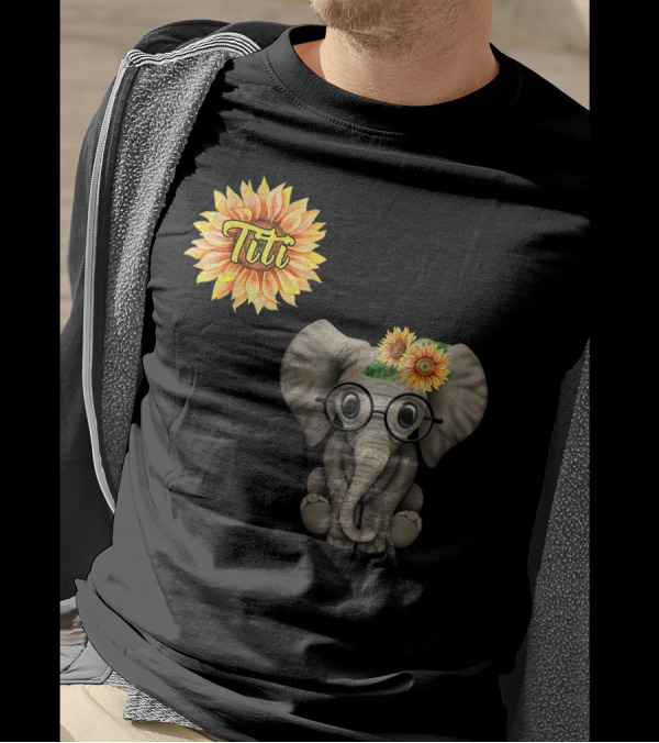 Titi Hippie Elephant With Sunflowers Blessed To Be Called Aunt T-Shirt