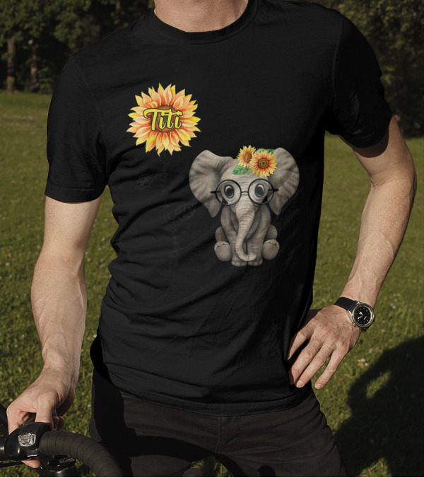 Titi Hippie Elephant With Sunflowers Blessed To Be Called Aunt T-Shirt